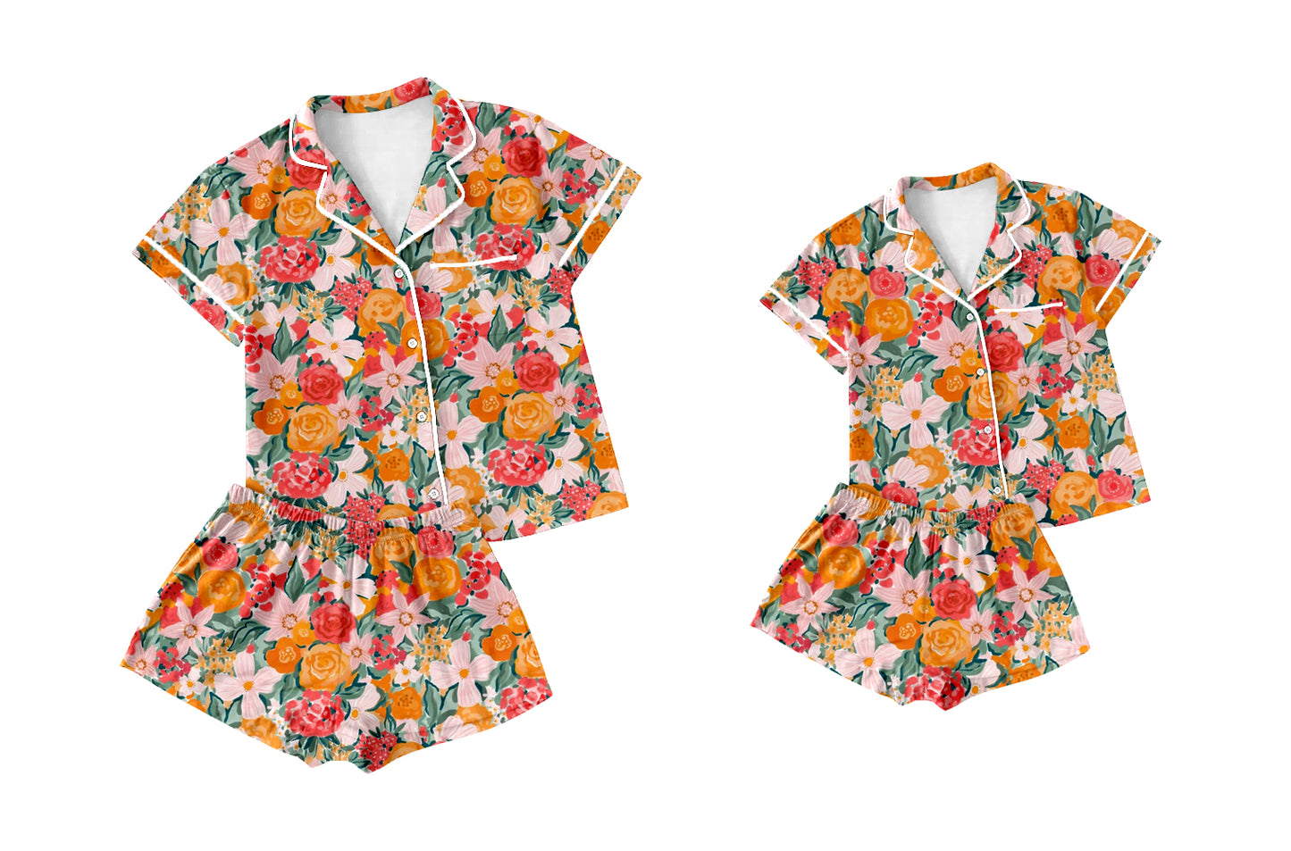 12.18 custom each style moq 5eta 4-6week Sibling Sister floral short sleeve shorts sets and adult sets match design