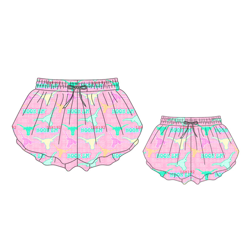 26.1.17 custom each style moq 5eta 4-6week Sibling Sister cow head adult clothes and kids shorts and adult shorts match design