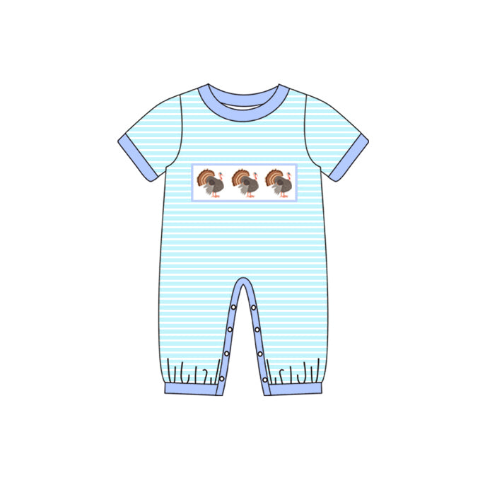 5.16custom each style moq 5eta 4-5week Sibling Sister Thanksgiving turkey print blue stripes and pink girls and boys outfits and baby romper and dress match family design