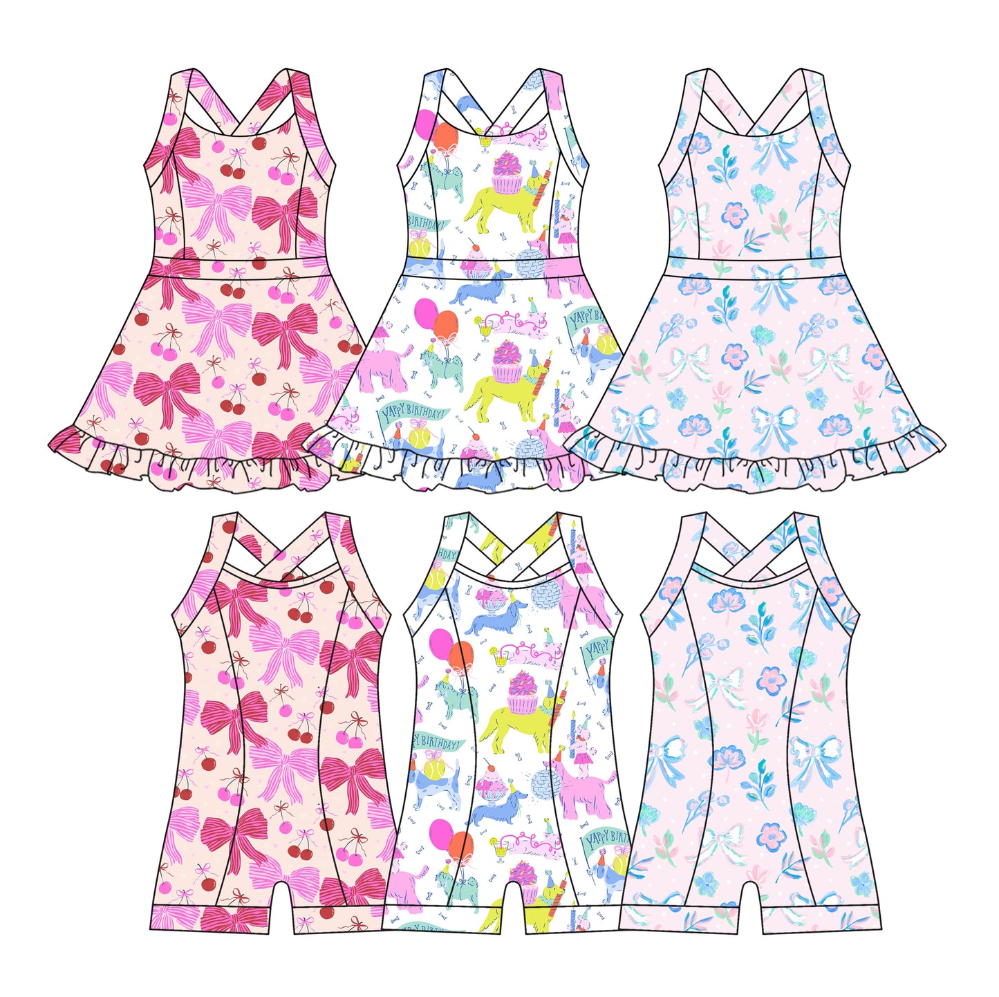 3.18 custom each style moq 5eta 4-6week Sibling Sister baby girls clothes Short sleeve yoga dress and yoga jumpsuit match family design