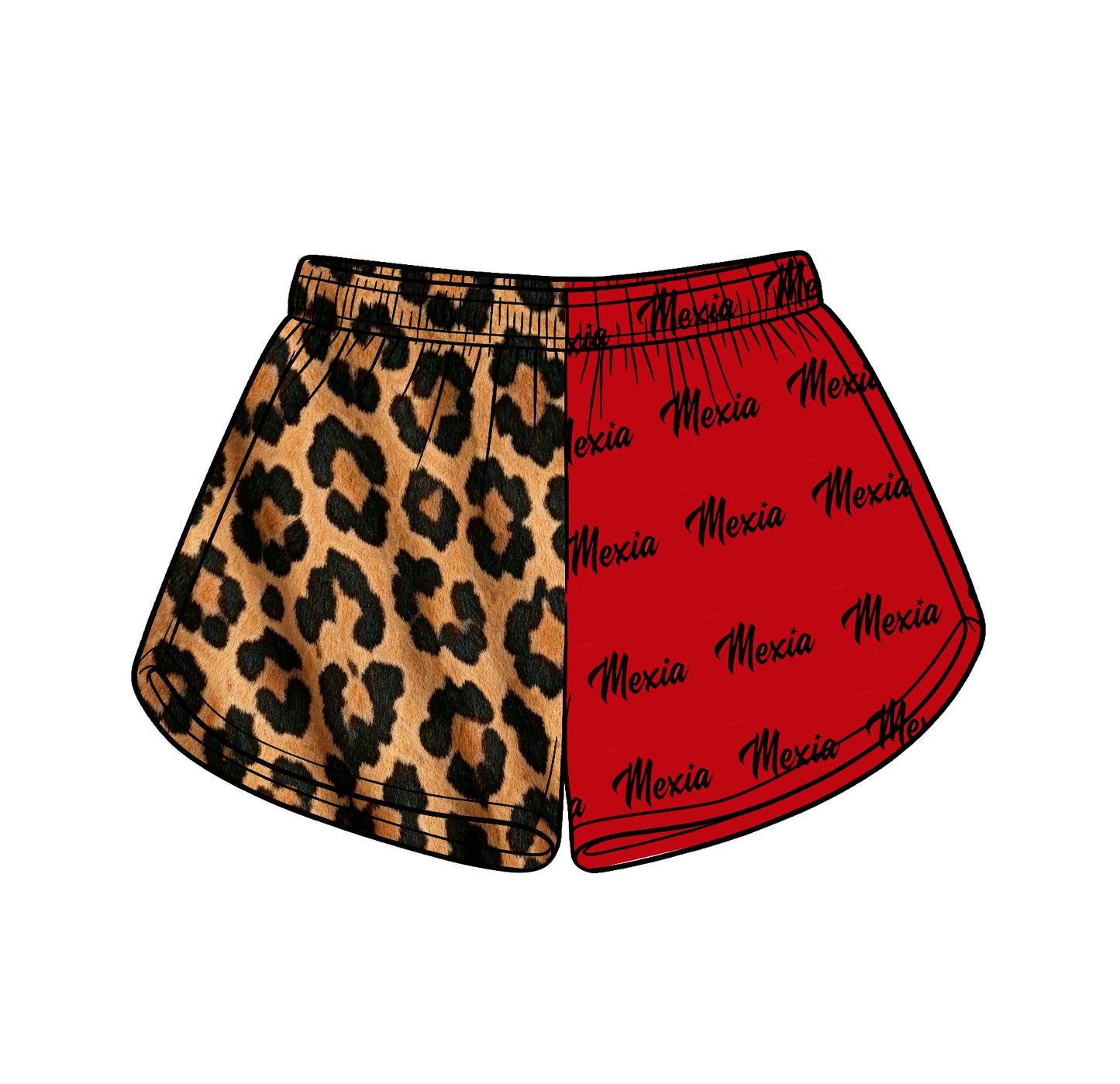 Custom moq 5 mix size milk silk summer teams Adult And Kids Leopard Patchwork Red Summer Casual Shorts