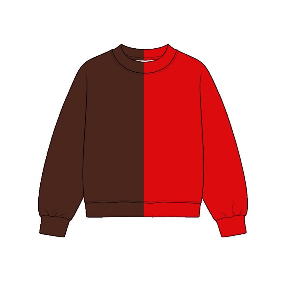 Custom moq 5 girls Blank Cotton Coffee Brown + Bright Red Sweatshirt