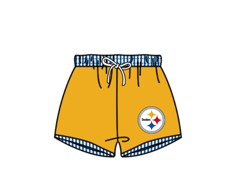 Custom moq 5 mix size milk silk summer teams baby girl boys clothes Yellow Two-Piece Swimsuit Set One Piece Swimsuits boy swim trunks