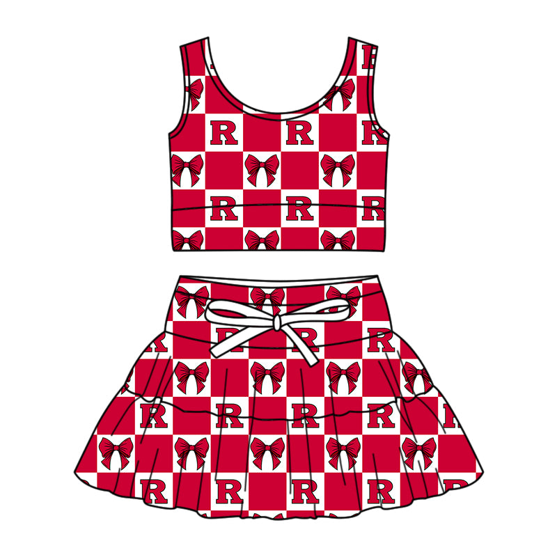 Custom moq 3 or 5 mix size milk silk summer teams baby girl clothes bow red sleeveless skirts sets-26.1.23