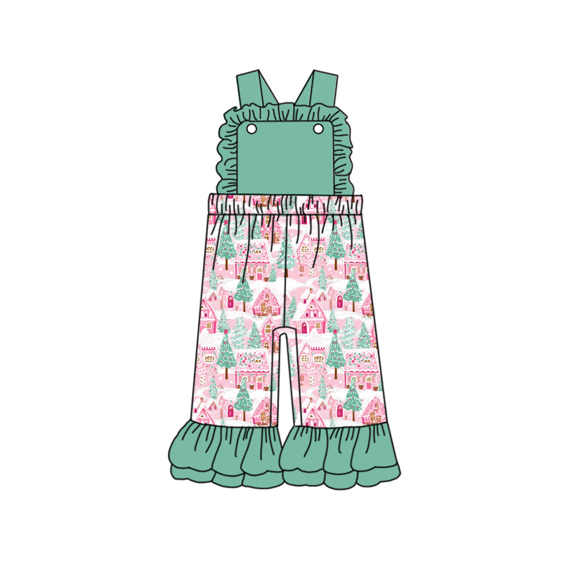 9.21 custom each style moq 5eta 4-6week baby girls clothes Christmas green suspender baby girls jumpsuit