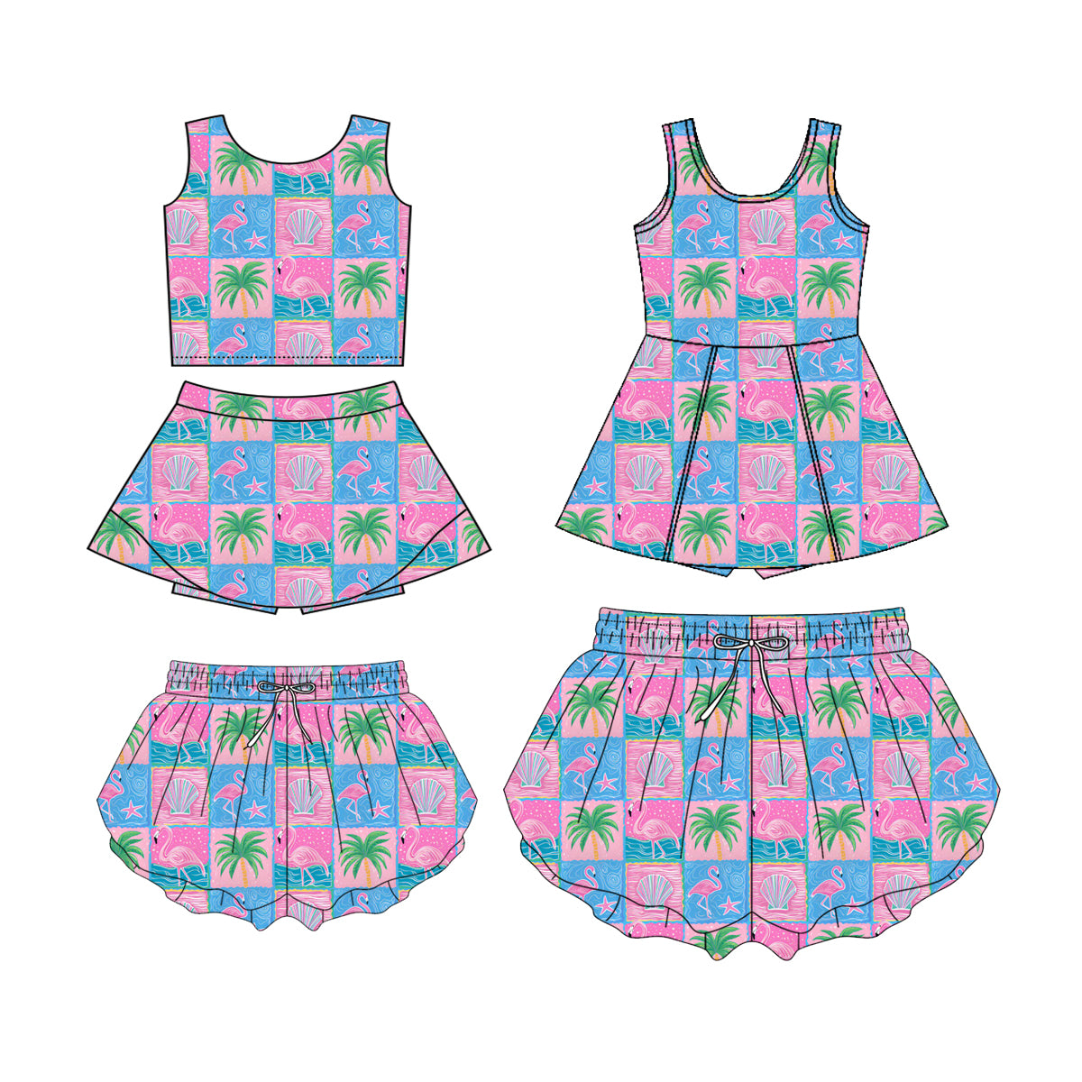Custom moq 5 mix size Sibling Baby Girl's plaid Print Sleeveless Top And Skirt Yoga Set Yoga Dress with Shorts Mom And Me yoga shorts