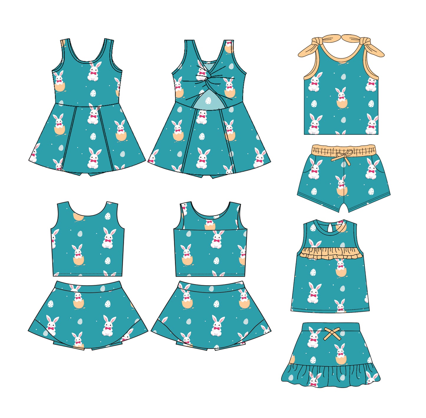 25.12.22 custom each style moq 5 eta 6-8week Sibling Sisters bunny baby girl clothes short sleeve shorts sets and skirts set 2 and dress match family design
