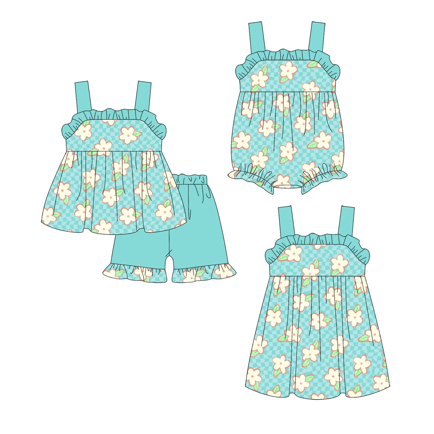 3.24 Custom moq 5 mix size Sibling Baby Girl's Strap Top And Short Set Cute Romper Dress Summer Outfit