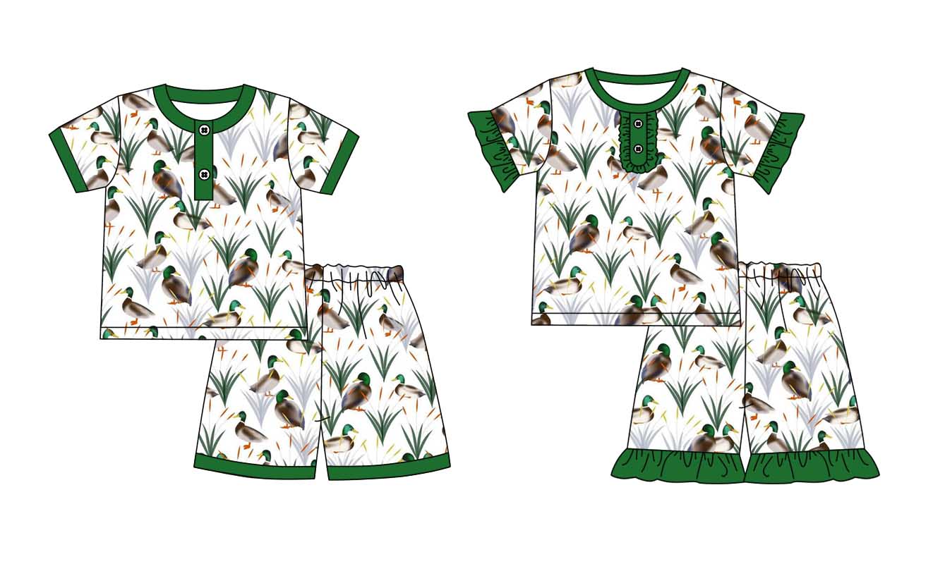 11.1 custom each style moq 5eta 4-6week Sibling Sister duck baby girl short sleeve shorts sets 1 and sets 2 match design