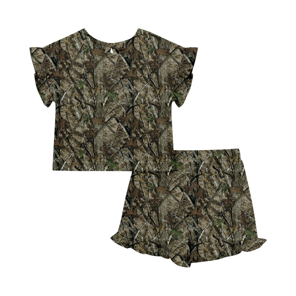 Custom moq 5 mix size Baby Girl's Dead Leaf Camouflage Short-Sleeved Top And Shorts Set Cute Outfit