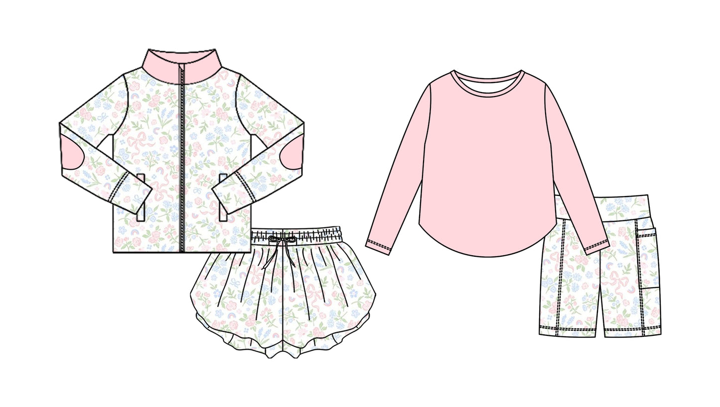 25.9.1 custom each style moq 5eta 4-6week Sibling Sisters floral baby girl long sleeve shorts sets and skirts sets match family design