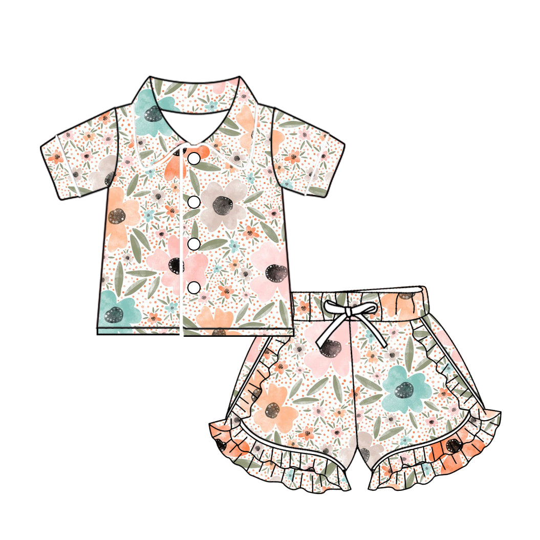 10.21 custom each style moq 5eta 4-6week baby kids clothes flower short sleeve shorts pajamas sets