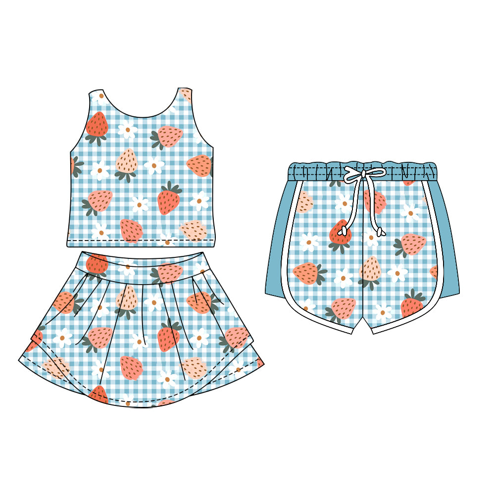 25.11.11 custom each style moq 5 eta 6-8week Sibling Sister strawberry baby short sleeve skirts sets and shorts match design
