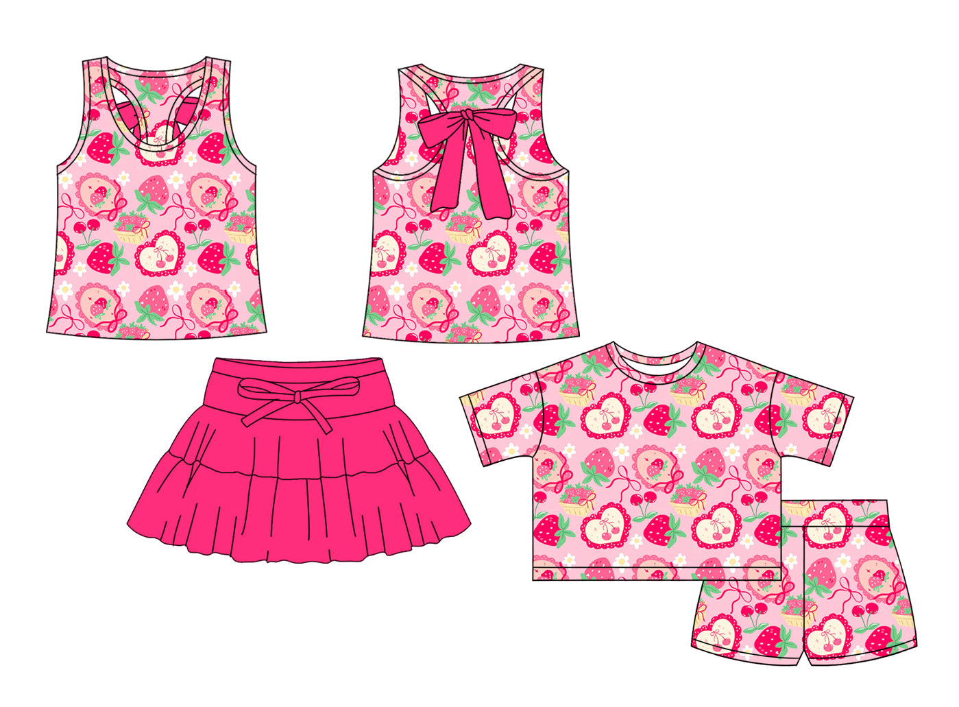26.1.9 custom each style moq 5 eta 6-8week Sibling Sister bow strawberry baby short sleeve shorts sets 2 match design