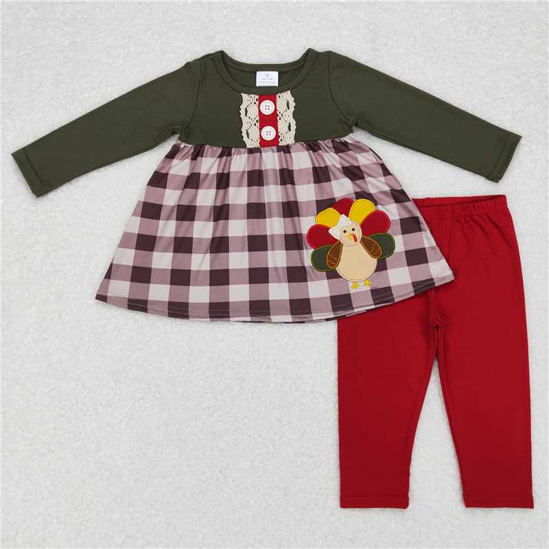 RTS NO MOQ(In Stock ) GLP0750 Embroidered turkey long sleeve pants set