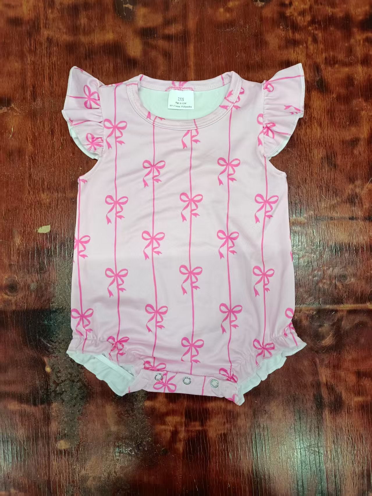 Custom moq 3 eta 6-7weeks baby girl clothes bow pink flying sleeve romper-25.5.12
