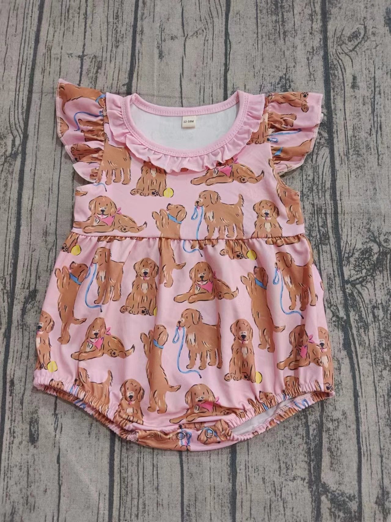 Custom moq 3 eta 6-7weeks baby girls clothes puppy flying sleeve romper-25.9.9