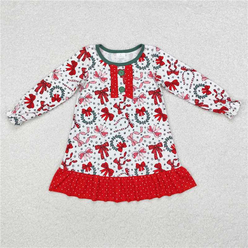 Baby Girls Christmas Bow Wreath Collection - Red Trim PJ Set & Polka Dot Ruffle Dress