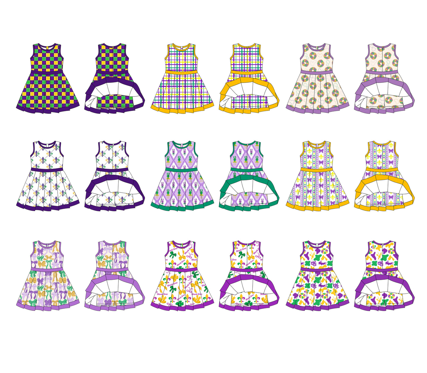 25.10.2 custom each style moq 8 eta 6-8week Sibling Sisters mardi gras bow baby girl sleeveles dress 9 match family design
