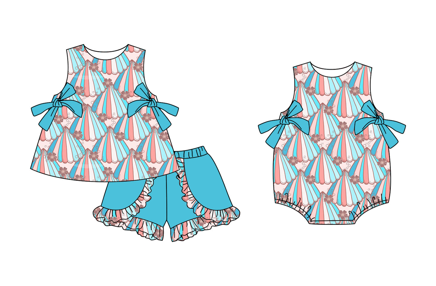 3.3 custom each style moq 5eta 4-6week Sibling Sister baby girl short sleeve shorts sets and romper match design
