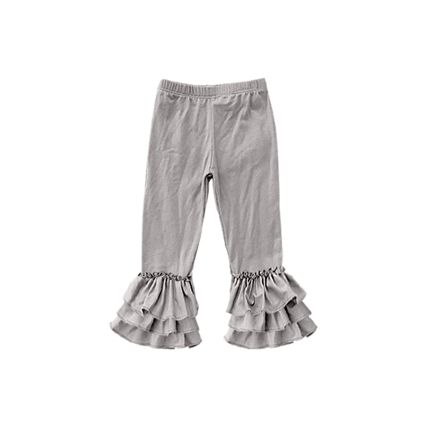 custom moq 5 girls icing cotton pants Light Gray three-tiered ruffled trousers
