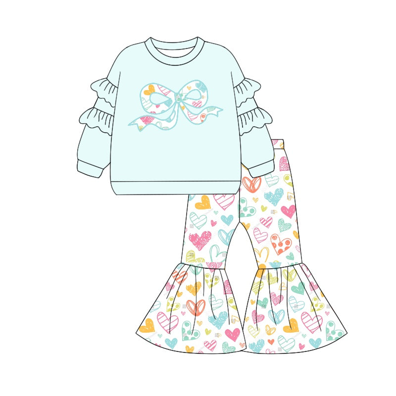 9.6 custom each style moq 5eta 4-6week baby girls clothes love long sleeve pants sets