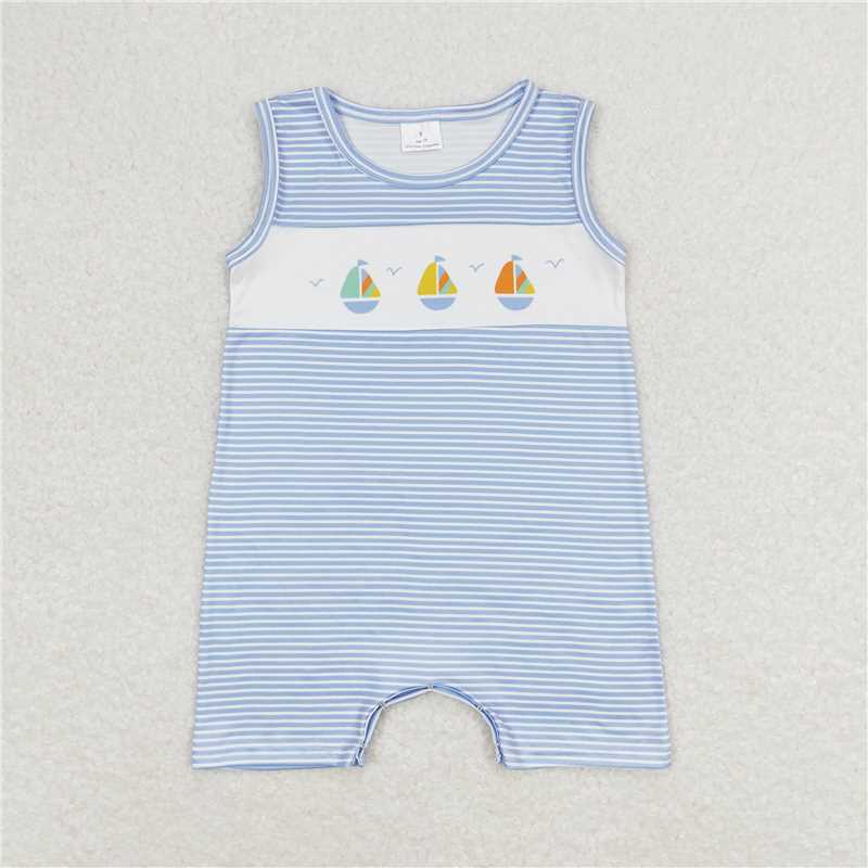 Baby boys sailboat print blue Sibling Sister Clothes Sets