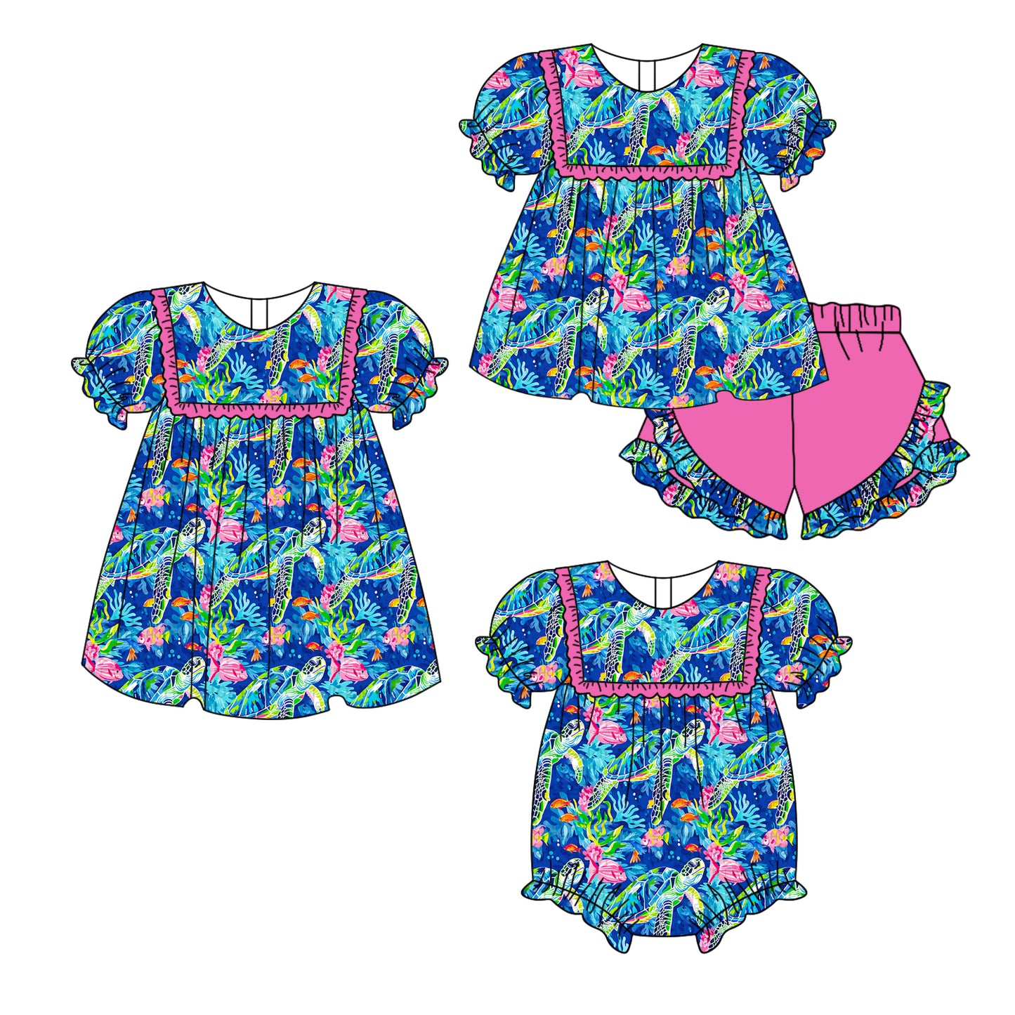 11.13 custom each style moq 5eta 4-6week Sibling Sister baby girl short sleeve shorts sets and dress and rompers match family design