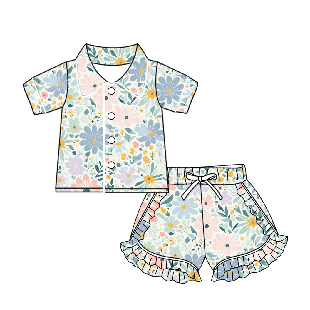10.21 custom each style moq 5eta 4-6week baby kids clothes flower short sleeve shorts pajamas sets