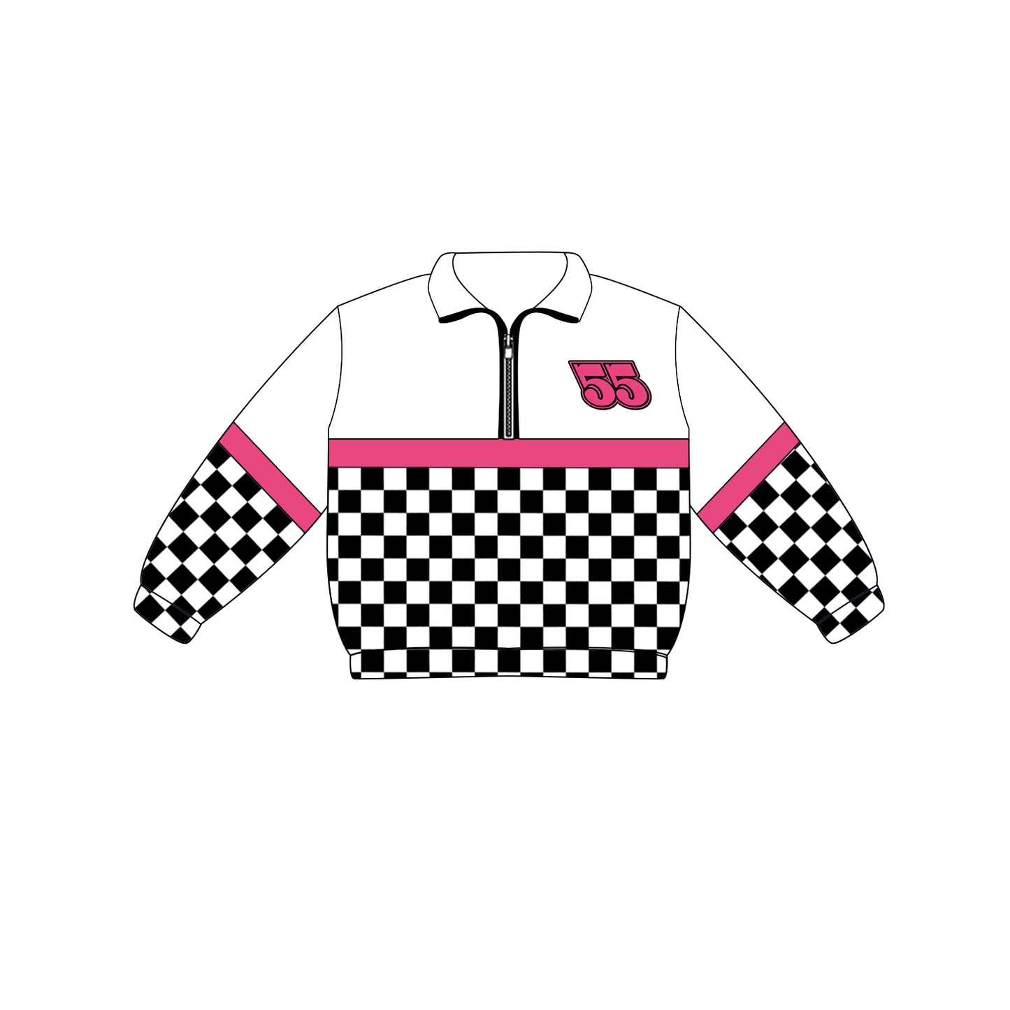 Custom moq 5 mix size milk silk summer teams Adult And Kids Long Sleeve Black Checked Tee Shirts Zip Pullovers Tops