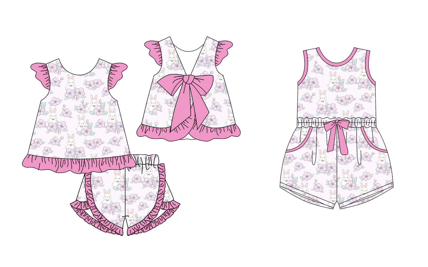 25.12.23 custom each style moq 5 eta 6-8week Sibling Sister bunny baby short sleeve shorts sets and jumpsuit match design