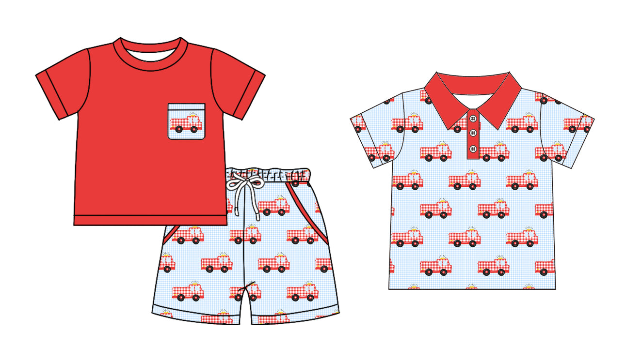 Custom moq 5 mix size Sibling Red Short-Sleeved Baby Boy Outfit Set Polo Shirt And Shorts Ensemble for Little Ones