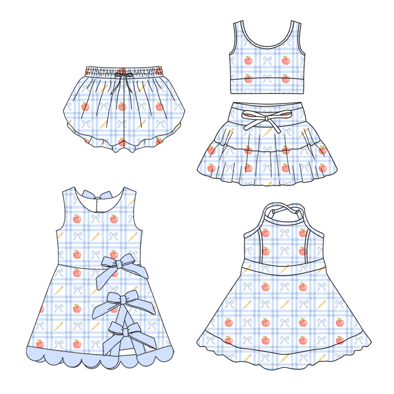 26.1.24 custom each style moq 5 eta 6-8week Sibling Sisters apple bow baby girl clothes short sleeve skirts sets and dresses 2 and shorts match family design