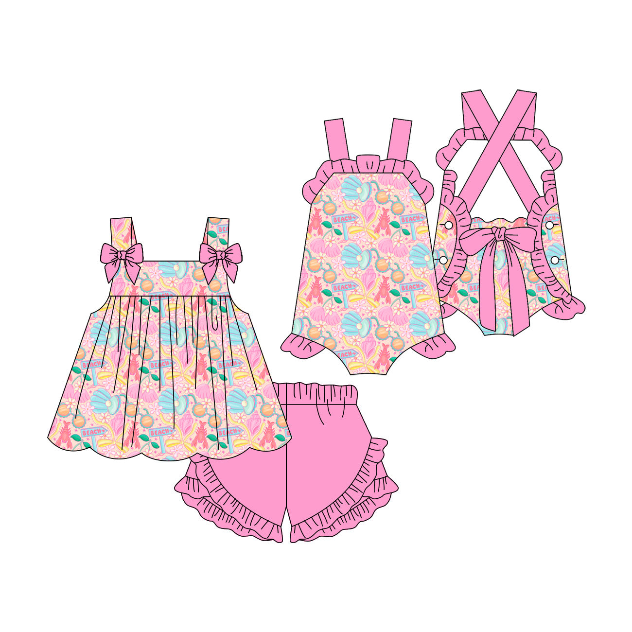 3.11 Custom moq 5 mix size Sibling Baby Girl's Pink Sleeveless Top And Pink Ruffle Short Set Cute Romper for Summer