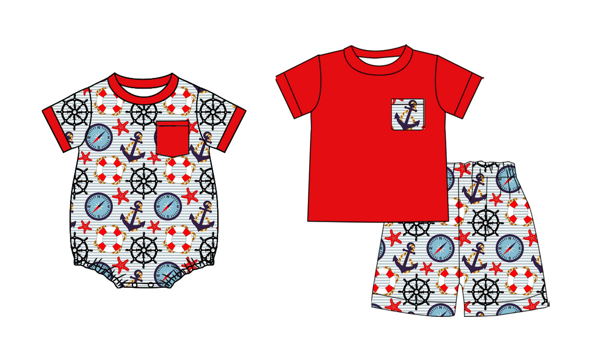 2.27 Custom moq 5 mix size Sibling Red Baby Boys Romper Short-Sleeved Top And Shorts Set for Infants
