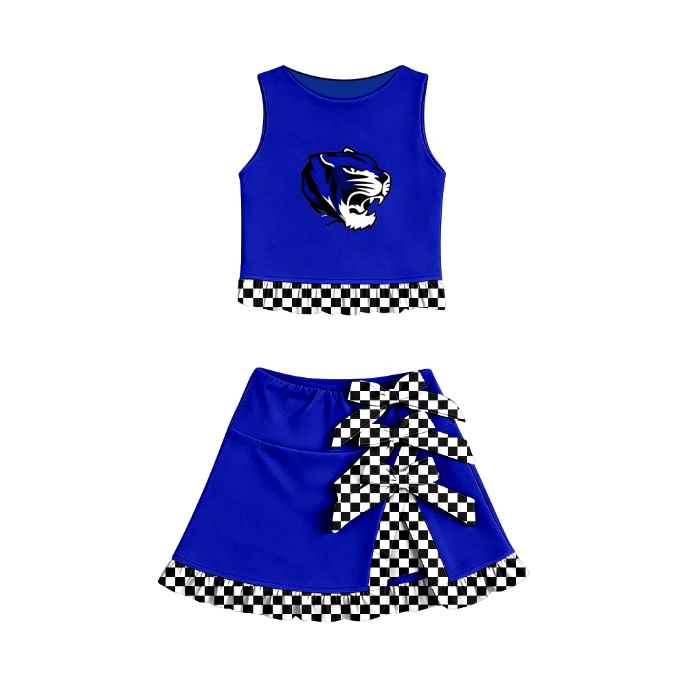 custom moq 5 mix size MSD070604 Baby Girls Summer Vest Checked Bow Scallop Edge Skort Set