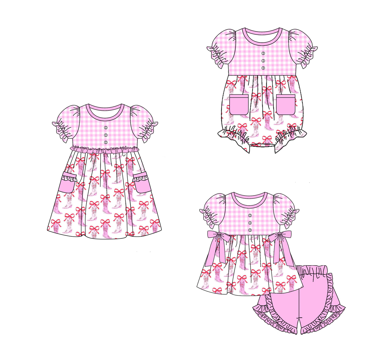 11.21 custom each style moq 5eta 4-6week Sibling Sister bow baby girl short sleeve shorts sets and dress and rompers match family design