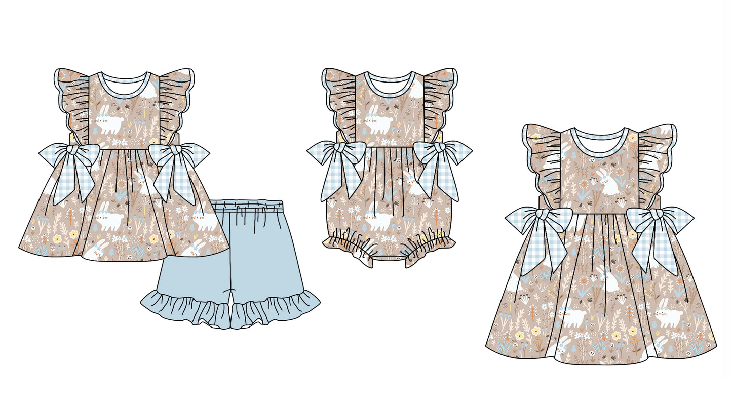 12.21 custom each style moq 5eta 4-6week Sibling Sister easter baby girl short sleeve shorts sets and dress and rompers match family design