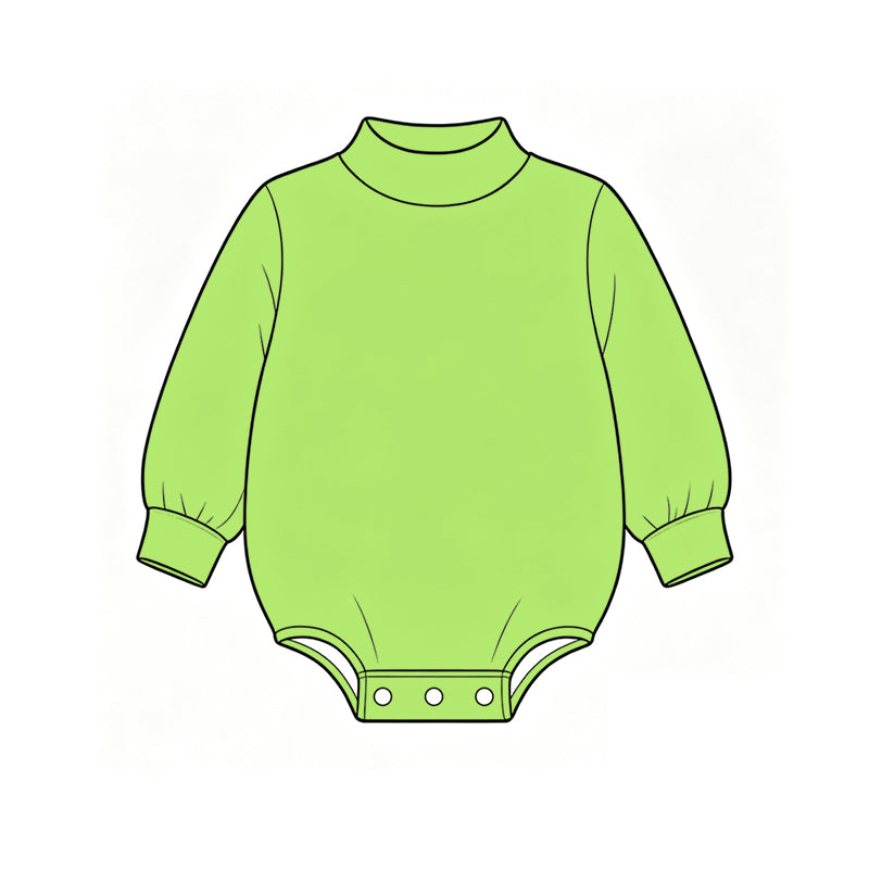 Custom moq 5 boys Blank Cotton Jumpsuit Lime Green Long-sleeve high-neck Jumpsuit