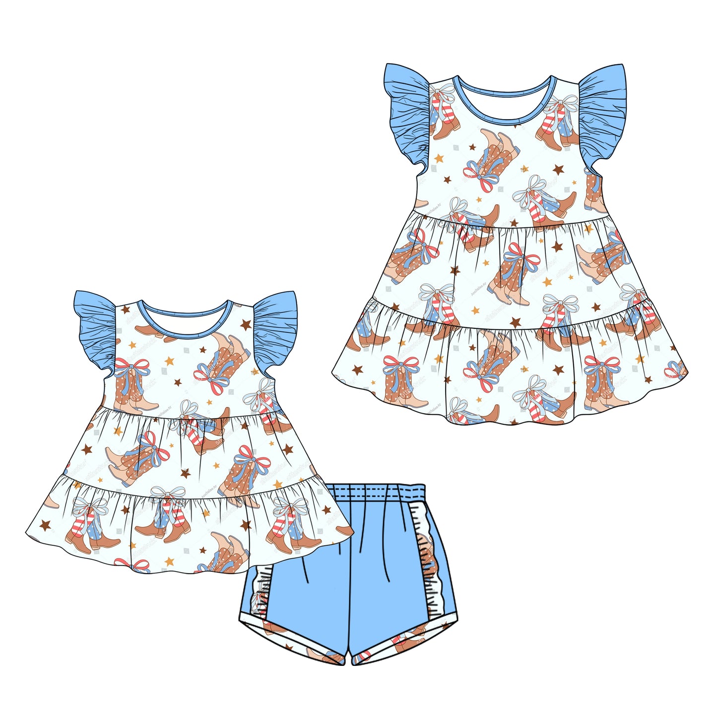 26.1.9 custom each style moq 5 eta 6-8week Sibling Sister boot bow baby short sleeve shorts sets and dress match design