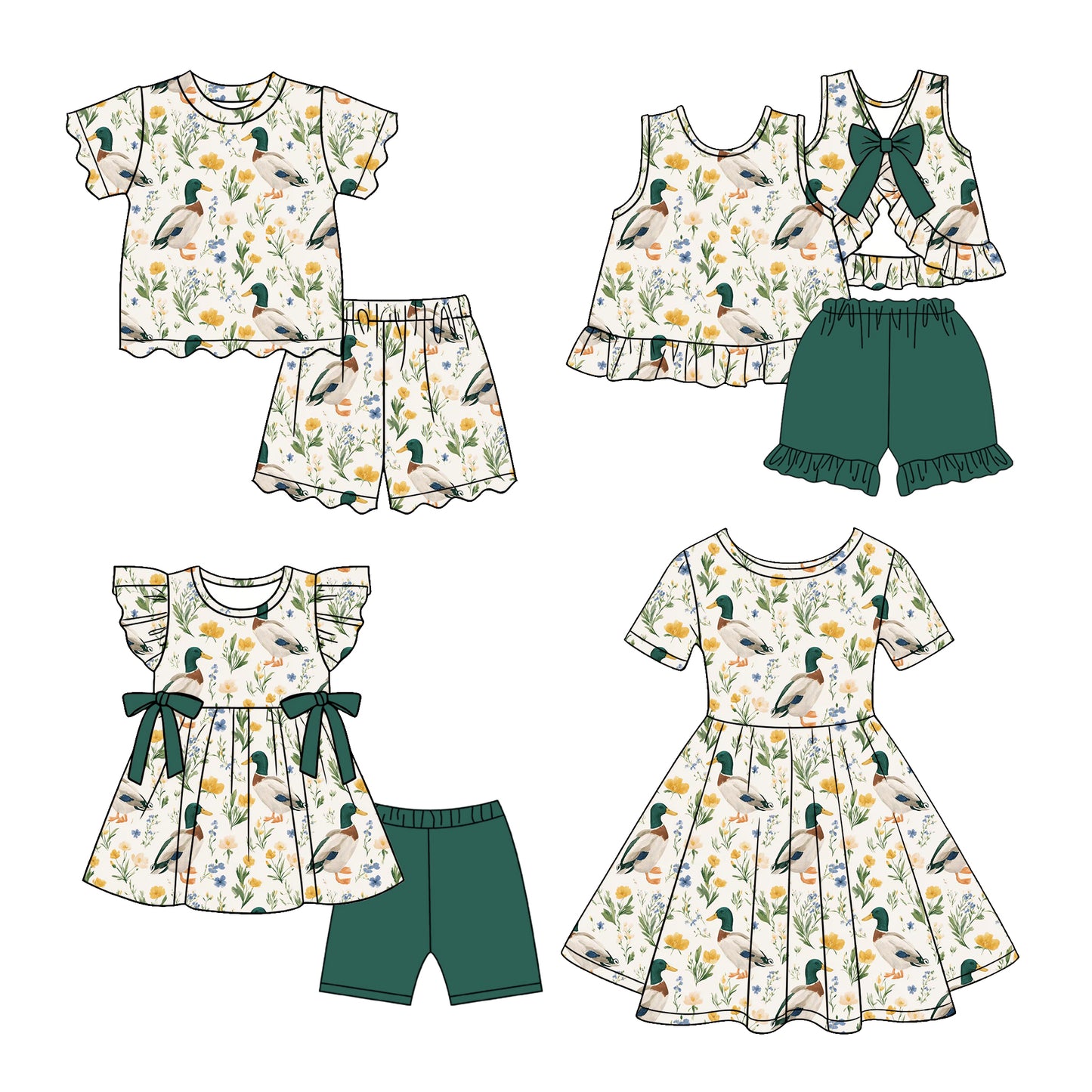 2.26 Custom moq 5 mix size Sibling Baby Girl Green Short-Sleeved Outfit And Dress