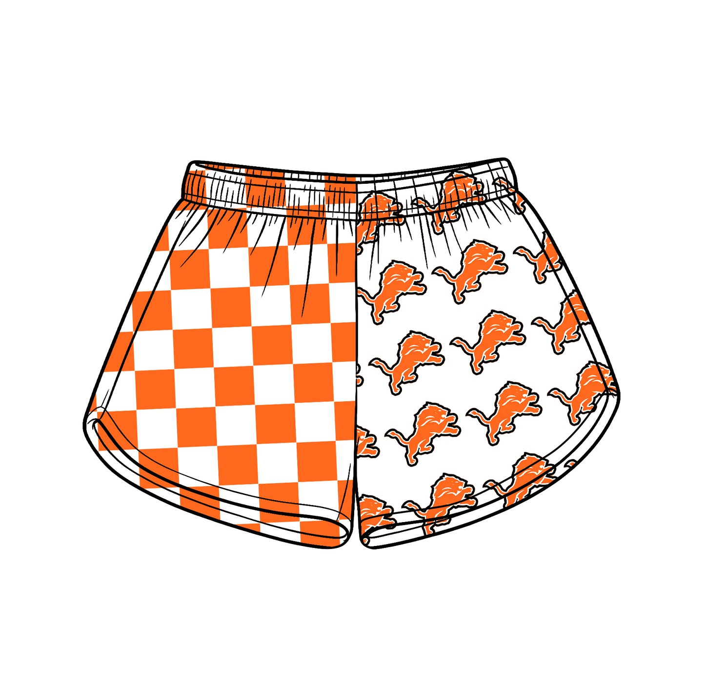 Custom moq 5 mix size milk silk summer teams Adult And Kids Orange Checked Patchwork Summer Casual Shorts