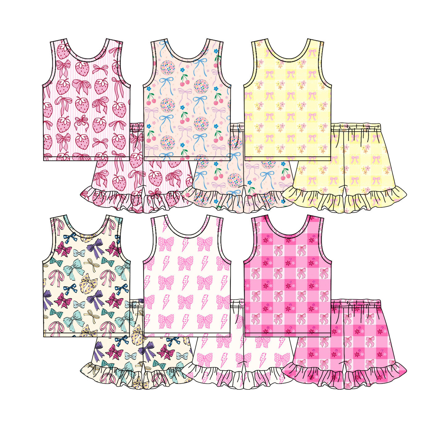 3.23 Custom moq 5 mix size Sibling Baby Girl's Sleeveless Top And Shorts Set Cute Casual Outfit