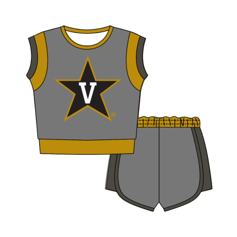 Custom moq 5 mix size milk silk summer teams Gray Sleeveless O-Neck Top And Shorts Set Cute And Comfortable Kids' Outfit