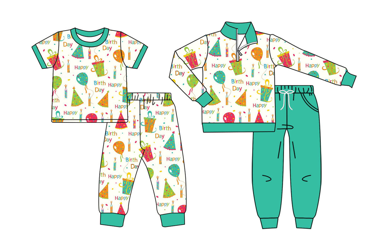 25.10.1 custom each style moq 8 eta 6-8week Sibling Sisters happy birthday baby boy long sleeve pants sets 2 match family design