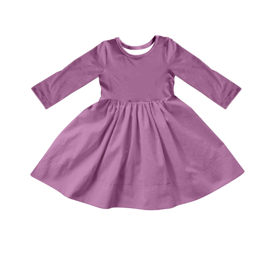 Custom moq 5 Girls Blank Cotton Long Sleeve Dress Mauve Long Sleeve Dress