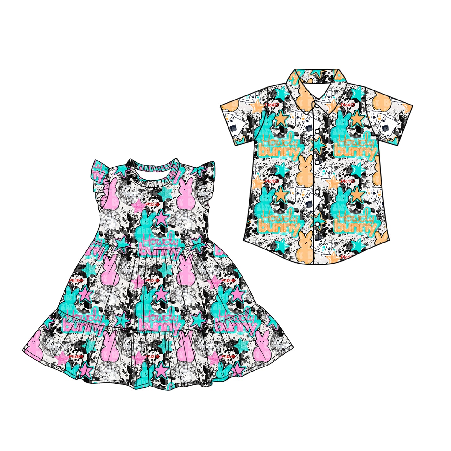 26.1.17 custom each style moq 5 eta 6-8week Sibling Sister bunny baby button short sleeve top and dress match design