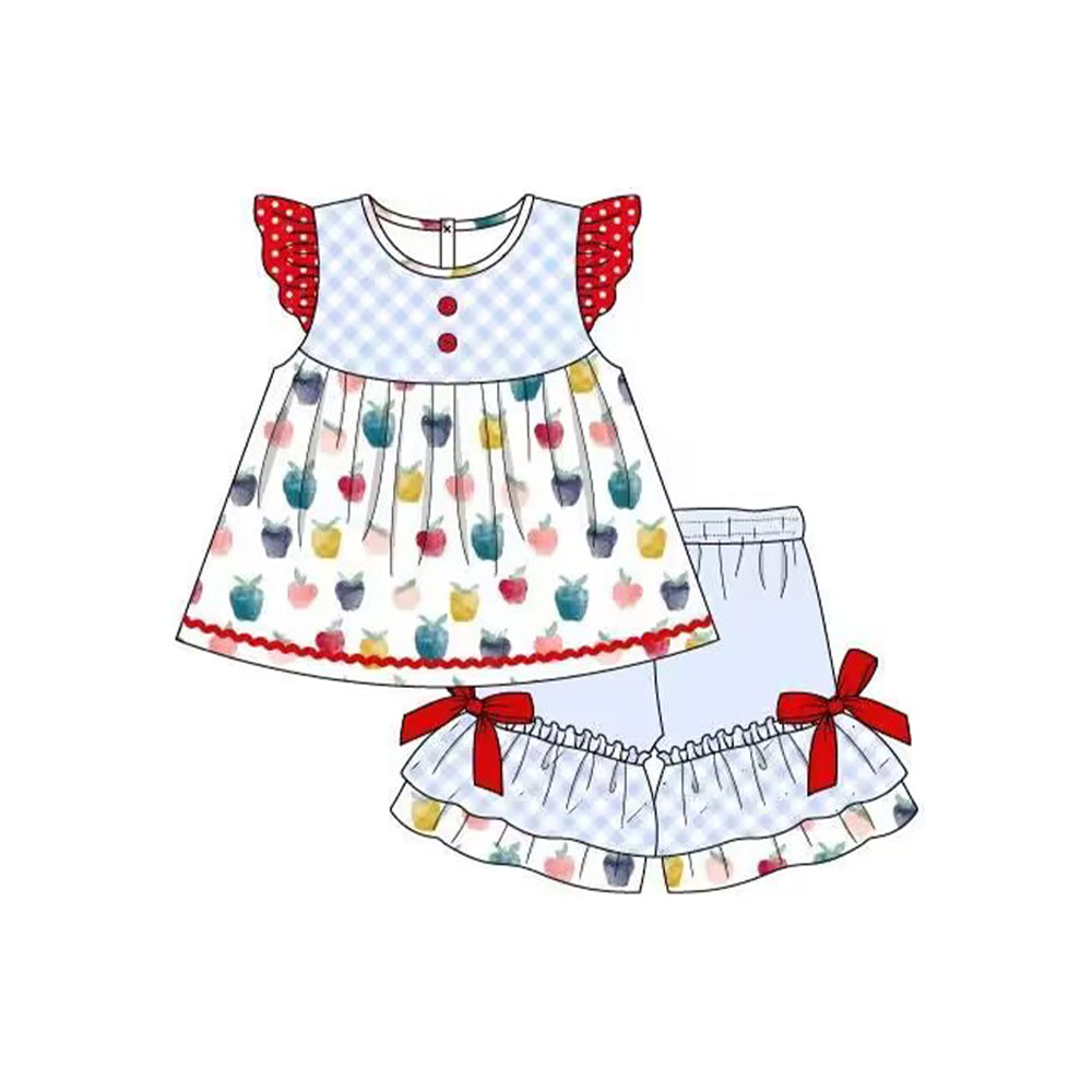 5.11custom each style moq 5eta 4-5week Sibling Sister Apple prints red-green girls and boys outfits and baby romper and dress match family design