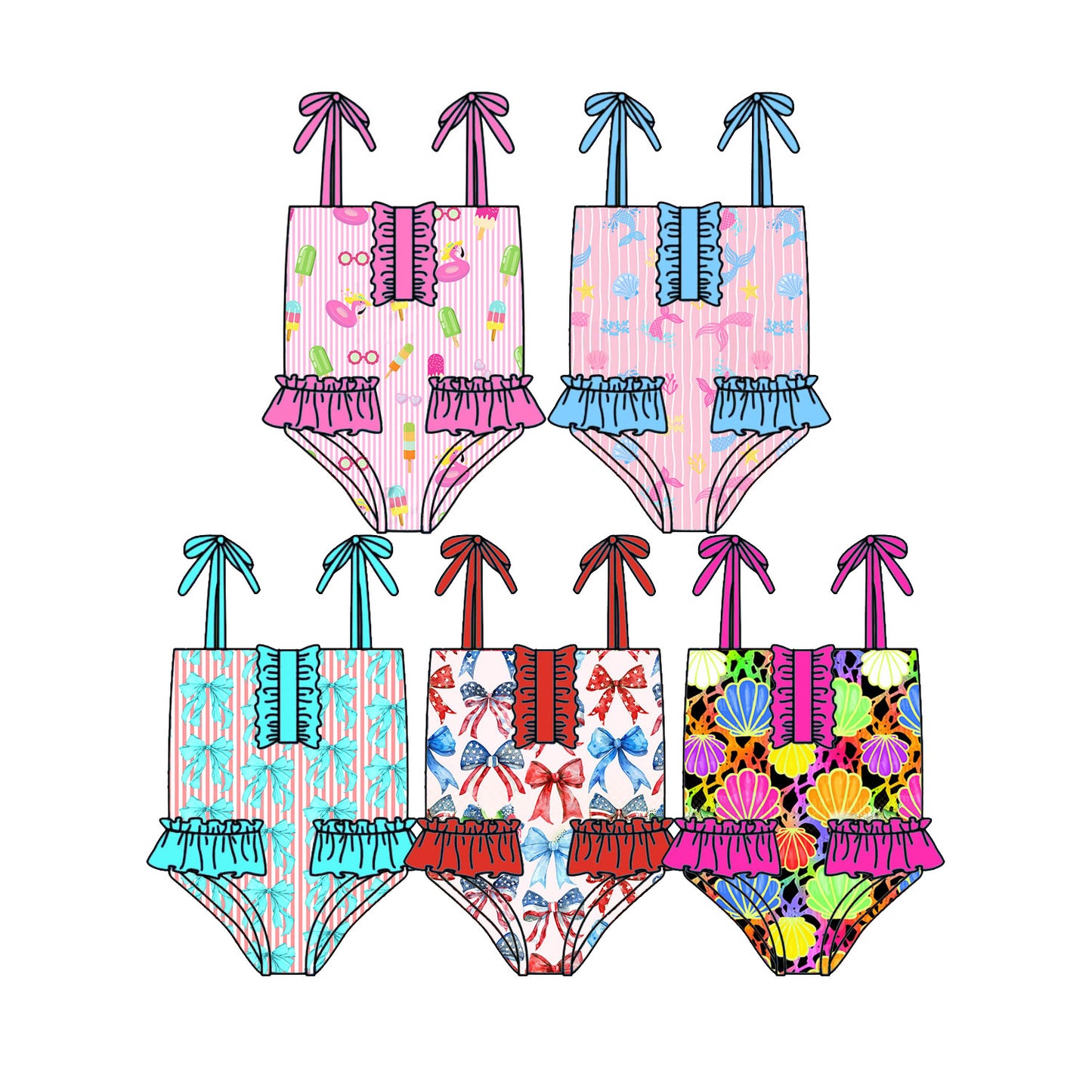 3.13 Custom moq 5 mix size Sibling Baby Girl's One Piece Swimsuits