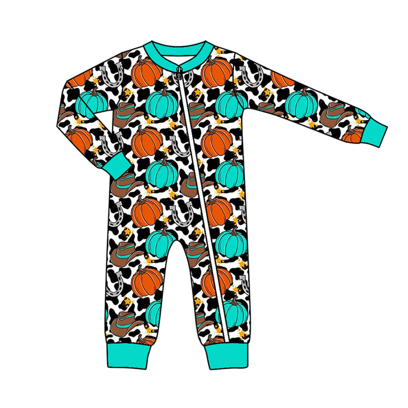 7.29 custom each style moq 5eta 4-6week Sibling Sister pumpkin cow pattern blue and green baby boys sets and rompers match family design